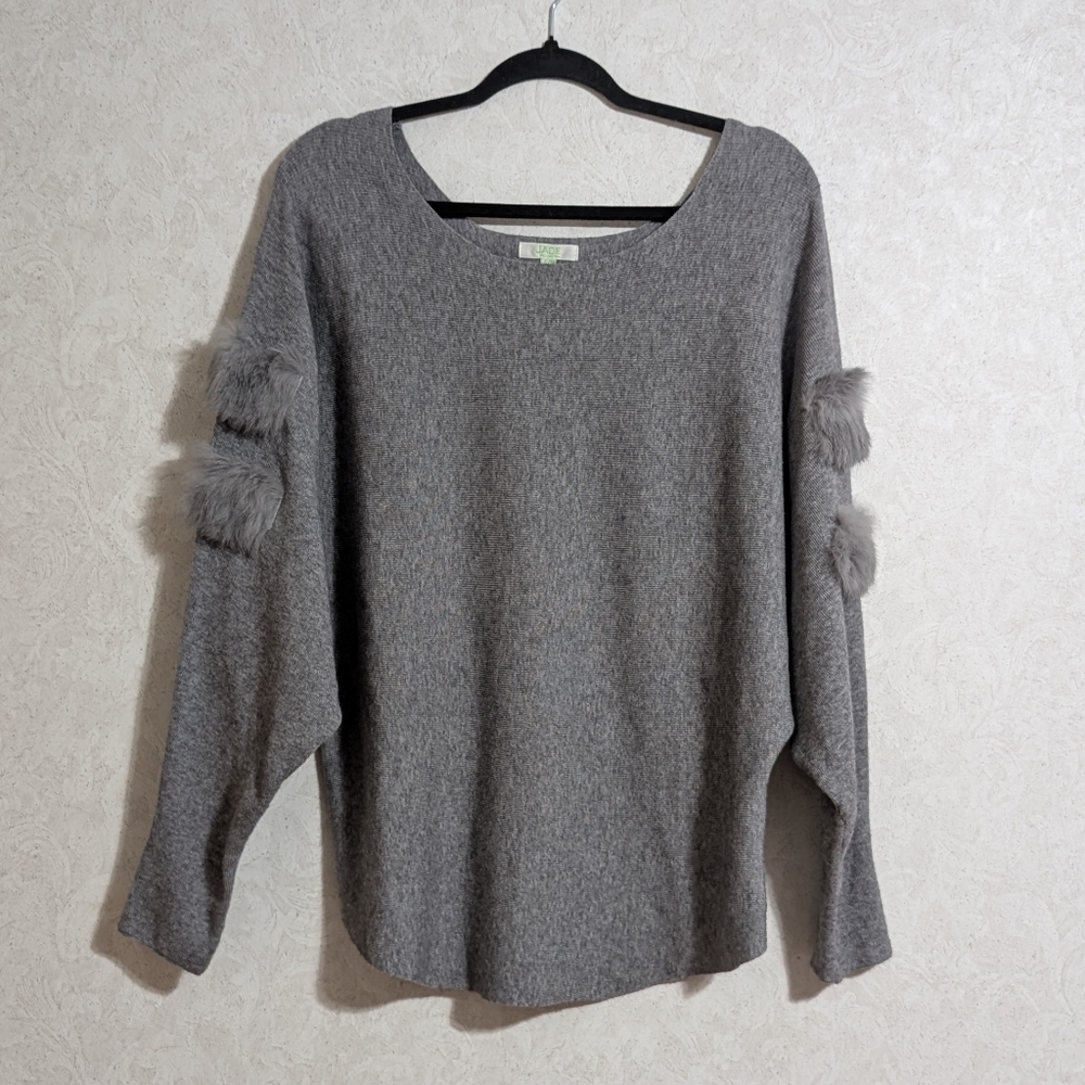Jade Fur Trim Sweater Grey Size S/M